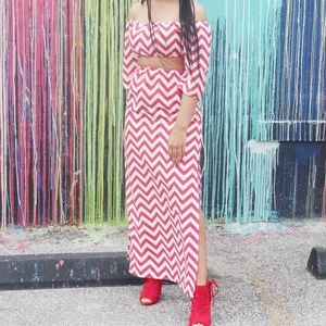 Summer Breeze Collection Red Crop Top & Maxi Skirt
